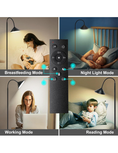 Lámpara de Pie LED Mukuxin 18W 1800LM Regulable 193cm Negra