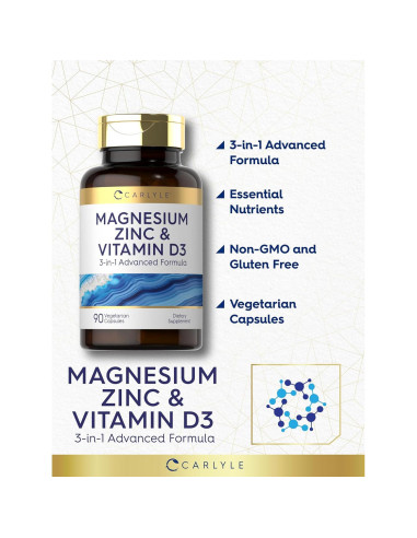 Cápsulas de Magnesio, Zinc y Vitamina D3 Carlyle 90 Unidades