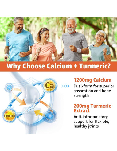 Suplemento de Calcio 1200mg con Vitamina D3 K2 B12 - Vegano
