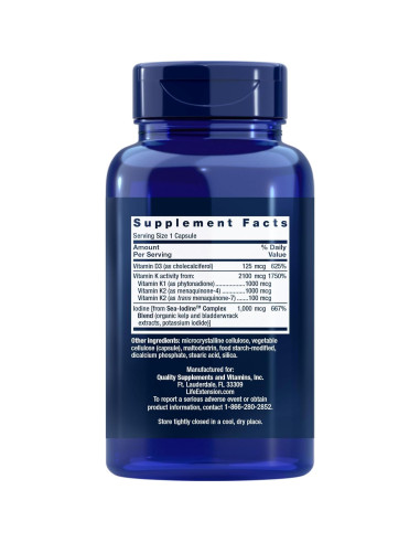 Vitaminas D y K Life Extension con Sea-Iodine 90 Cápsulas