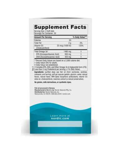 Omega Xtra Ultimate Nordic Naturals 60 Geles Blandos 1480 mg Omega-3