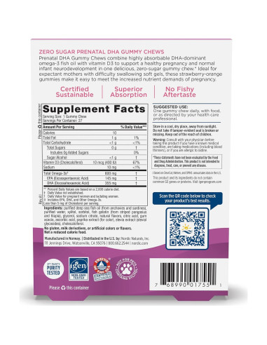 Gomitas Prenatales Sin Azúcar Nordic Naturals 27 Unidades DHA