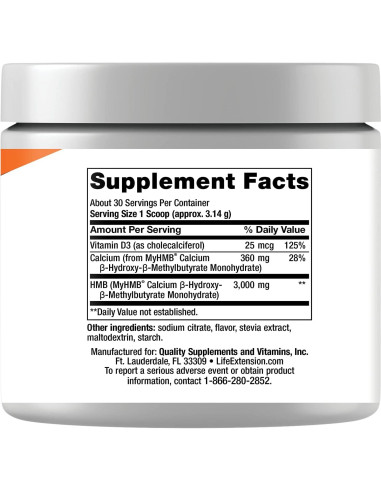 Fórmula de Fuerza Muscular Life Extension HMB y Vitamina D3 94.2g
