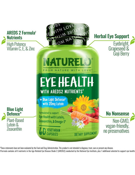 NATURELO Vitaminas para Ojos - Fórmula AREDS 2 - 60 Cápsulas Veganas NATURELO Vitaminas para Ojos - Fórmula AREDS 2 - 60 Cápsulas Veganas