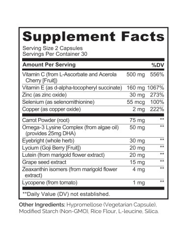 NATURELO Vitaminas para Ojos - Fórmula AREDS 2 - 60 Cápsulas Veganas