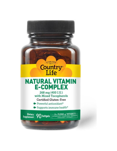 Complejo de Vitamina E 400 UI Country Life - Antioxidante Natural - 90 Gelatinas Blandas