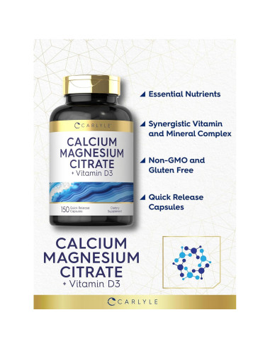 Citrato de Calcio y Magnesio Carlyle con Vitamina D3 150 Cápsulas