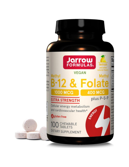 Suplemento Jarrow Formulas Methyl B-12 1000 mcg + Folato 400 mcg y SlowMag Magnesio 120 Tabletas Suplemento Jarrow Formulas Methyl B-12 1000 mcg + Folato 400 mcg y SlowMag Magnesio 120 Tabletas