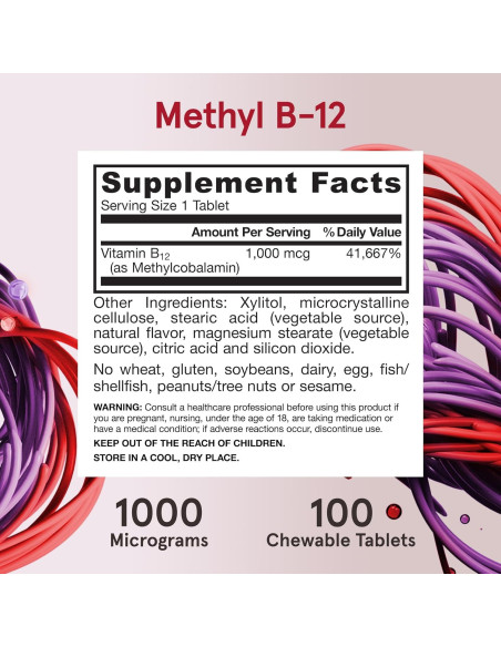 Suplemento Dietético Jarrow Formulas Methyl B-12 1000 mcg 100 Tabletas Masticables Sabor Limón Suplemento Dietético Jarrow Formulas Methyl B-12 1000 mcg 100 Tabletas Masticables Sabor Limón