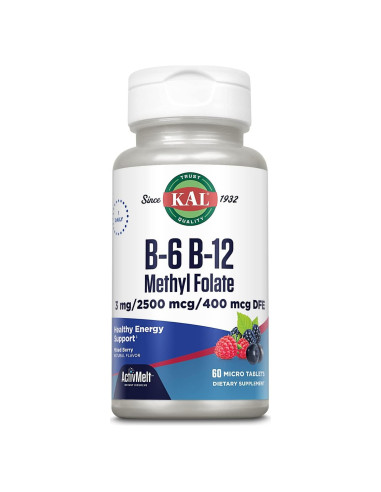 Suplemento KAL Vitamina B6 B12 Folato Metílico 60 Micro Tabletas