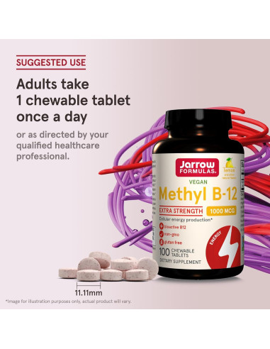 Suplemento Dietético Jarrow Formulas Methyl B-12 1000 mcg 100 Tabletas Masticables Sabor Limón