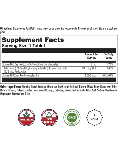 Suplemento KAL Vitamina B6 B12 Folato Metílico 60 Micro Tabletas Suplemento KAL Vitamina B6 B12 Folato Metílico 60 Micro Tabletas