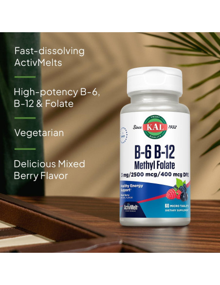 Suplemento KAL Vitamina B6 B12 Folato Metílico 60 Micro Tabletas Suplemento KAL Vitamina B6 B12 Folato Metílico 60 Micro Tabletas