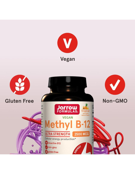 Suplemento Dietético Jarrow Formulas B12 Methyl 2500 mcg 100 Tabletas Masticables Sabor Tropical Suplemento Dietético Jarrow Formulas B12 Methyl 2500 mcg 100 Tabletas Masticables Sabor Tropical