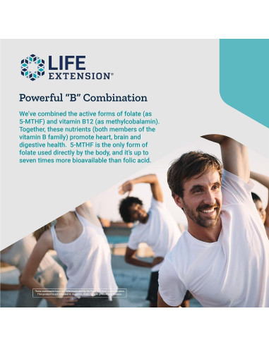 Suplemento de Folato Bioactivo y Vitamina B12 Life Extension, 300 Cápsulas Vegetarianas