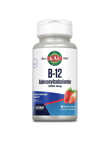 KAL Vitamina B12 Adenosilcobalamina 1000 mcg Sabor Fresa - 90 Micro Tabletas KAL Vitamina B12 Adenosilcobalamina 1000 mcg Sabor Fresa - 90 Micro Tabletas