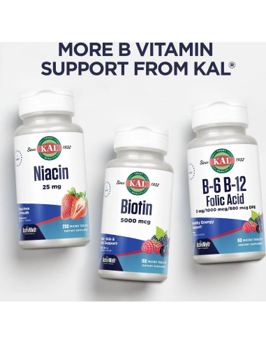 KAL Vitamina B12 Adenosilcobalamina 1000 mcg Sabor Fresa - 90 Micro Tabletas