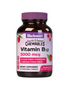 Tabletas Masticables Vitamina B12 5000 mcg Bluebonnet Frambuesa