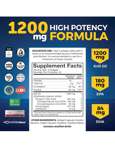 Suplemento de Aceite de Kril Viva Naturals 1200 mg Omega-3 90 Cápsulas