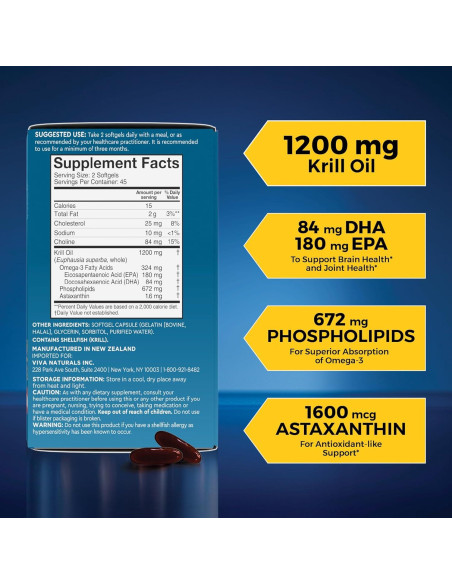 Suplemento de Aceite de Kril Viva Naturals 1200 mg Omega-3 90 Cápsulas Suplemento de Aceite de Kril Viva Naturals 1200 mg Omega-3 90 Cápsulas