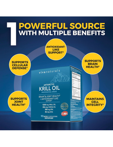 Suplemento de Aceite de Kril Viva Naturals 1200 mg Omega-3 90 Cápsulas