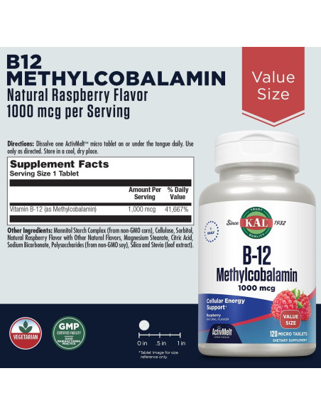 KAL Vitamina B12 Metilcobalamina 1000mcg 120 Microtabletas KAL Vitamina B12 Metilcobalamina 1000mcg 120 Microtabletas