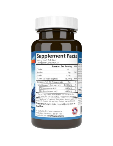 Suplemento Omega-3 Carlson 1200 mg, 50 geles blandos