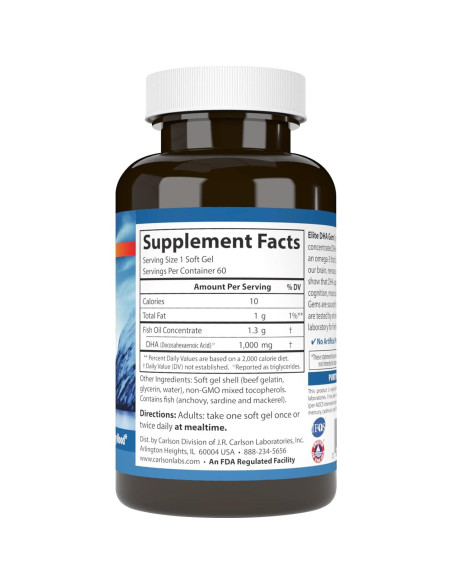 Suplemento Omega-3 Carlson Elite DHA 1000 mg 60 gelatinas Suplemento Omega-3 Carlson Elite DHA 1000 mg 60 gelatinas