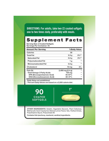 Suplemento Omega 3 Aceite de Pescado Nature's Truth 2400mg 90 Gelatinas
