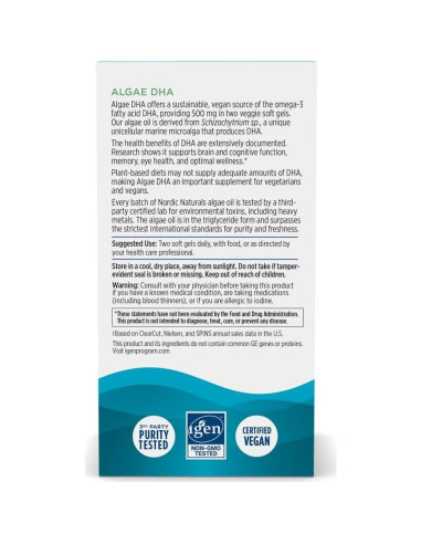 Nordic Naturals Algas DHA 90 Gelatinas Blandas 500 mg Omega-3