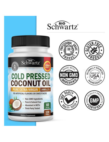 Cápsulas de Aceite de Coco Orgánico BioSchwartz 2000mg 120ct