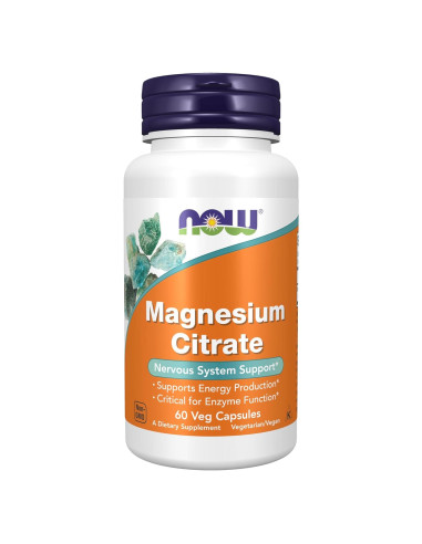 Citrato de Magnesio NOW 60 Cápsulas Veganas - Energía y Enzimas