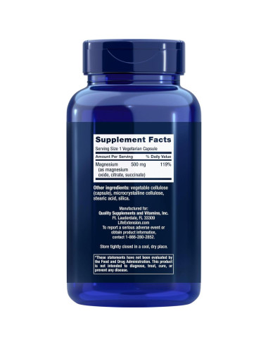 Suplemento de Magnesio 500mg Life Extension 270 Cápsulas Veganas