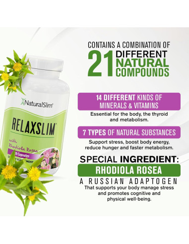 RelaxSlim Suplemento Natural 120 Cápsulas - Rhodiola Rosea