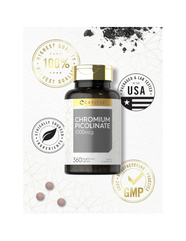 Carlyle Picolinato de Cromo 1000 mcg 360 Tabletas Vegetariano