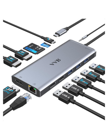 Estación Acoplamiento USB C VVB 13 en 1 2 HDMI 4K Ethernet