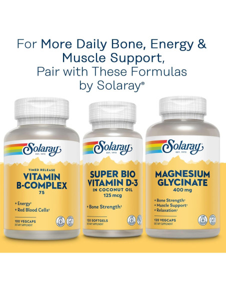Suplemento de Calcio y Magnesio Solaray con Vitamina D3 K2 - 1000mg Calcio, 500mg Magnesio, 30 Porciones Suplemento de Calcio y Magnesio Solaray con Vitamina D3 K2 - 1000mg Calcio, 500mg Magnesio, 30 Porciones