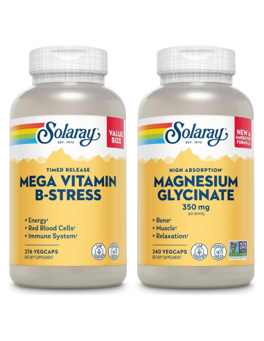 Solaray Mega Vitamina B Estrés y Glicinato de Magnesio 350mg