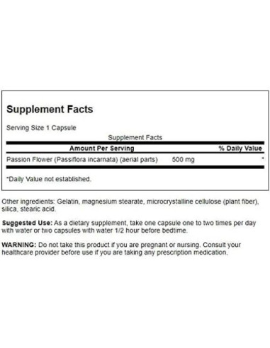 Cápsulas de Flor de la Pasión Swanson 500 mg - 60 Unidades
