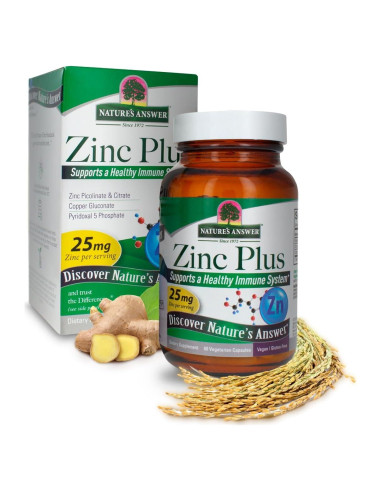 Zinc Plus Nature's Answer 25mg 60 Cápsulas Veganas Inmunidad
