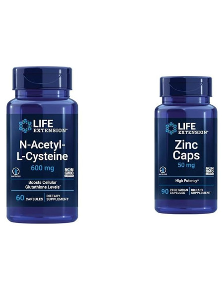 Life Extension N-Acetyl-L-Cysteine 600 mg + Zinc 50 mg 90 Cápsulas Life Extension N-Acetyl-L-Cysteine 600 mg + Zinc 50 mg 90 Cápsulas