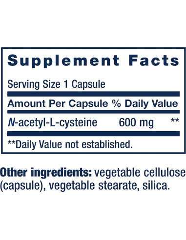 Life Extension N-Acetyl-L-Cysteine 600 mg + Zinc 50 mg 90 Cápsulas
