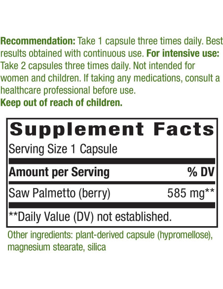 Berries de Saw Palmetto Nature's Way 180 Cápsulas Veganas Berries de Saw Palmetto Nature's Way 180 Cápsulas Veganas