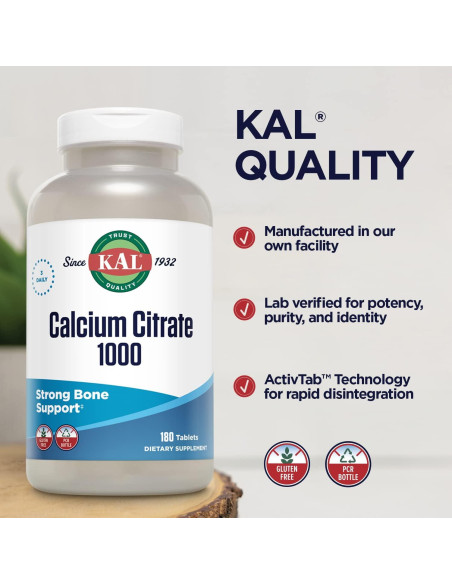 Citrato de Calcio KAL 1000mg 180 Tabletas Suplemento Óseo Citrato de Calcio KAL 1000mg 180 Tabletas Suplemento Óseo