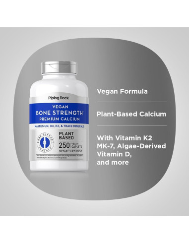 Suplemento Óseo Piping Rock 250 Tabletas Veganas con Calcio