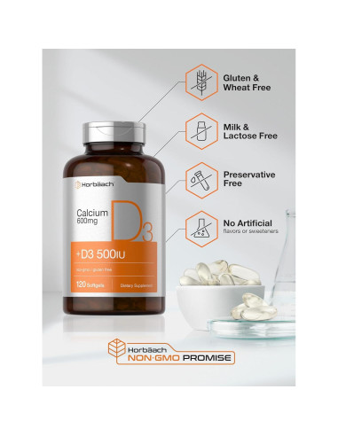 Suplemento de Calcio Horbach 600 mg + Vitamina D3 120 Gelatinas