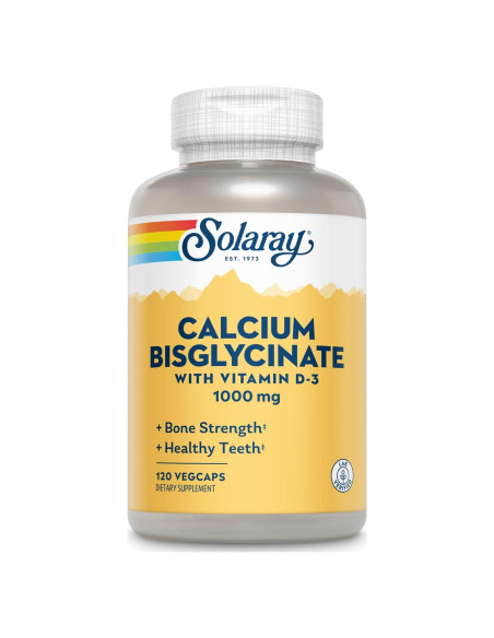 Suplemento de Calcio Bisglicinato Solaray 1000mg con Vitamina D3 Suplemento de Calcio Bisglicinato Solaray 1000mg con Vitamina D3