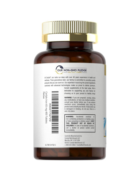 Tabletas de Hierro Carlyle 65 mg | 400 Tabletas Vegetales Tabletas de Hierro Carlyle 65 mg | 400 Tabletas Vegetales