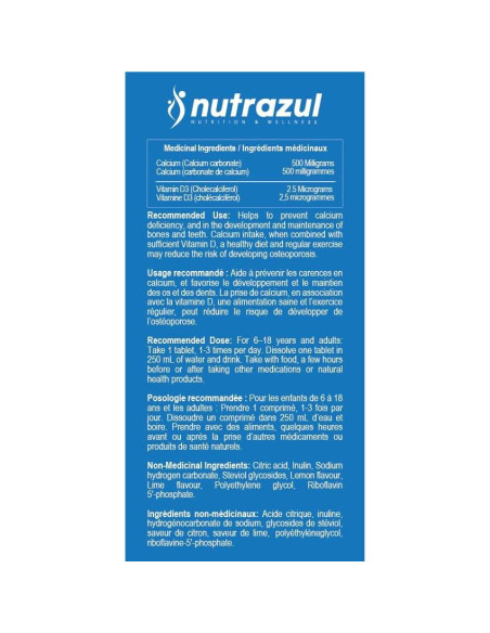 Nutrazul Calcio + Vitamina D3 Tabletas Efervescentes 60 Unidades - Sabor Limón-Lima Nutrazul Calcio + Vitamina D3 Tabletas Efervescentes 60 Unidades - Sabor Limón-Lima