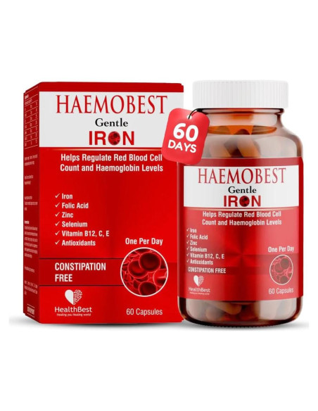 Cápsulas de Hierro Suave HealthBest con Vitamina C - 60 Unidades Cápsulas de Hierro Suave HealthBest con Vitamina C - 60 Unidades